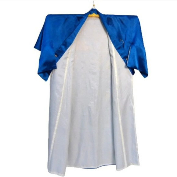 Vtg Cobalt Blue Satin Sea Serpent Landscape Embroidered‎ Kimono Fully Lined - Picture 9 of 12